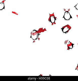 Joli motif pingouins dessinés à la main, Illustration de Vecteur