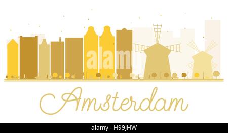 Amsterdam City skyline silhouette d'or. Vector illustration. Concept simple pour le tourisme présentation, bannière, un placard ou un site web. Illustration de Vecteur