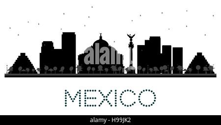 Mexico City skyline silhouette noir et blanc. Cityscape de repères Illustration de Vecteur