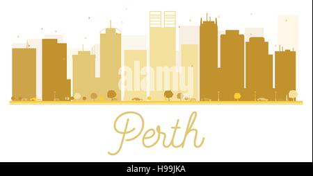 Perth City skyline silhouette d'or. Vector illustration. Concept simple pour le tourisme présentation, bannière, un placard ou un site web. Les voyages d'affaires Illustration de Vecteur