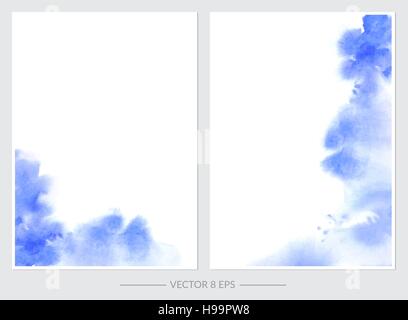 Jeu de cartes avec vector hand drawn aquarelle blots. Aquarelle colorée blots d'invitation, cartes postales, cartes d'affaires et d'autres. Illustration de Vecteur