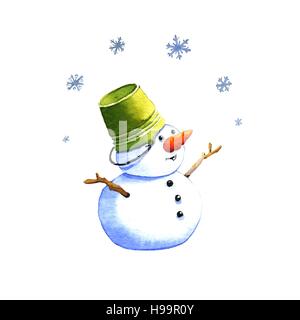 Snowman, illustration à l'aquarelle sur fond blanc Banque D'Images