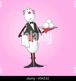 Waiter holding tray with Bonhomme de neige Illustration de Vecteur