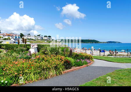 Jardins près de la plage Gyllyngvase à Falmouth, Cornwall, England, UK Banque D'Images