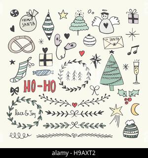 Noël et Nouvel An ensemble Doodles Illustration de Vecteur