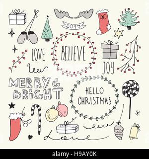 Noël et Nouvel An doodles collection Illustration de Vecteur