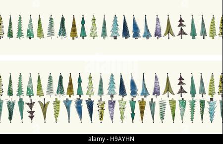 Les arbres de Noël Waretcolor/ modèle vectoriel continu Illustration de Vecteur