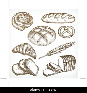 Pain, croquis, dessin à la main, vector set Illustration de Vecteur