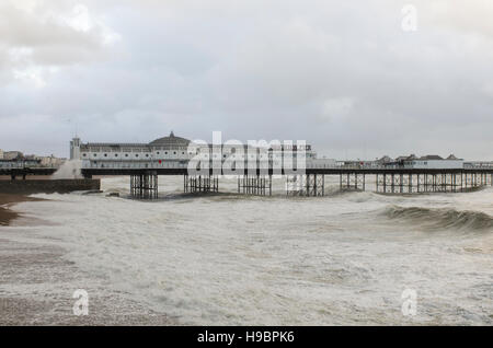 Brighton, Angleterre, Royaume-Uni. 22 Nov, 2016. Brighton, East Sussex. 22 novembre 2016. Météo britannique. Des vents violents, une mer difficile et de fortes averses sont battues au sud de la Grande-Bretagne à Brighton coût suite orage Angus. Au sud de vent côtières étaient prévues tout au long de la journée, et autour de 40 avertissements d'inondations sont en place dans tout le pays. Credit : Francesca Moore/Alamy Live News Banque D'Images