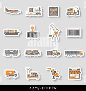 Le transport de fret et l'emballage deux couleur set autocollant Illustration de Vecteur