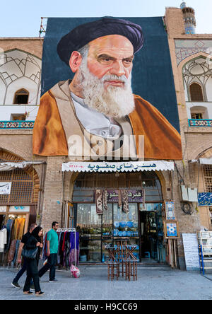 Sur l'affiche de Khomeini naghsh-i jahan square, province d'Ispahan, Isfahan, Iran Banque D'Images