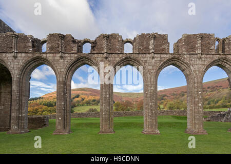 La fin de l'après-midi la lumière sur Llanthony Priory, dans la vallée de Ewyas, parc national de Brecon Beacons, dans le sud du Pays de Galles, Royaume-Uni Banque D'Images