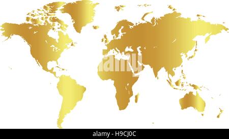 Carte du monde en couleur or sur fond blanc. Globe design toile de fond. L'élément de la cartographie papier peint. L'emplacement géographique de l'image. Illustration vecteur de continents. Illustration de Vecteur