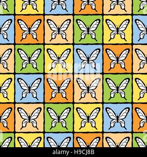 Vecteur joyeux motif transparent avec papillons et grille Illustration de Vecteur