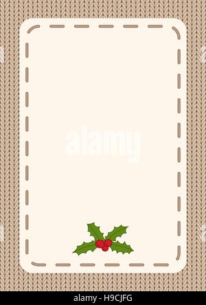 Design de Noël de saison avec une place pour votre texte sur un fond tricoté avec Holly de décorations. Illustration de Vecteur