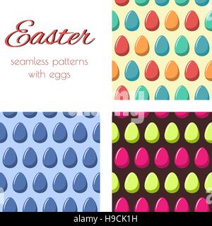 Ensemble de modèles sans couture avec des oeufs multicolores. Arrière-plan de Pâques. Illustration de Vecteur