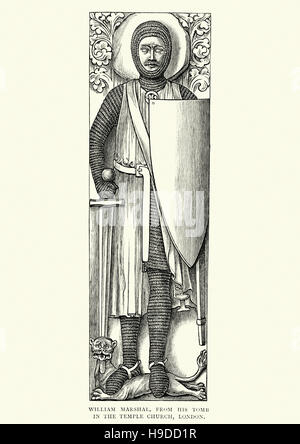 Sir William Marshal, de son tombeau à l'église du Temple, Londres. Fait chevalier en 1166, il a passé ses jeunes années comme un chevalier errant et une tournée couronnée de succès Banque D'Images