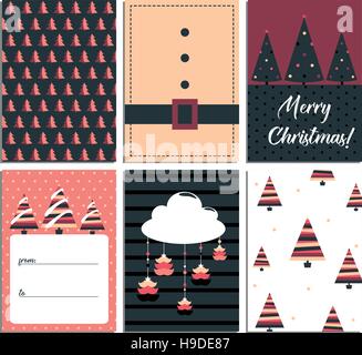 Collection de 6 modèles de cartes de Noël. Affiches de Noël ensemble. Illustration scandinaves. Nouvelle collection de l'année. Saison de vœux pour le scrapbooking et des invitations. Illustration de Vecteur