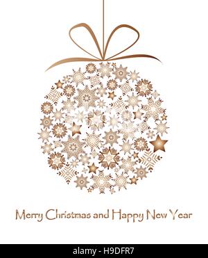 Bal de Noël de bronze fabriqués à partir de flocons sur fond blanc Illustration de Vecteur