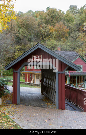 Sentier menant au pont couvert en bois au-dessus du ruisseau de whisky bourbon du Kentucky en pays. Banque D'Images