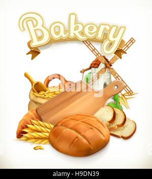 Boulangerie, du pain. Logo 3D de vecteur Illustration de Vecteur