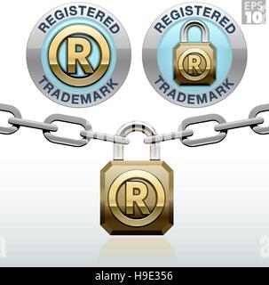 Marque icône avec un cadenas doré et métal maillons Illustration de Vecteur