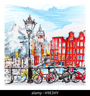 Vue sur la ville d'un canal à Amsterdam Banque D'Images