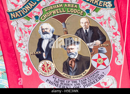 James Keir Hardie, Karl Marx et Lénine sur la bannière au Durham Miner's Gala. Durham. L'Angleterre. UK Banque D'Images