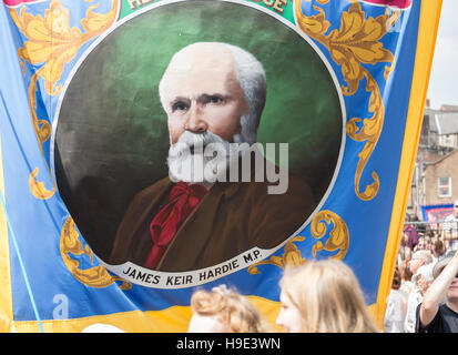 James Keir Hardie sur la bannière au Durham Miner's Gala. Durham. L'Angleterre. UK Banque D'Images