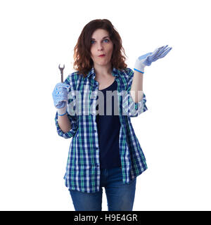 Young woman in casual clothes over white background isolés Banque D'Images