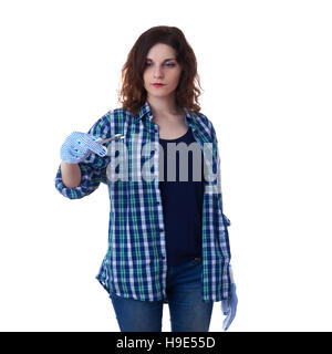 Young woman in casual clothes over white background isolés Banque D'Images