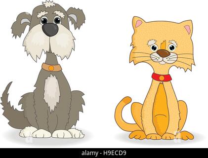 Chien et chat cute cartoon vector Illustration de Vecteur