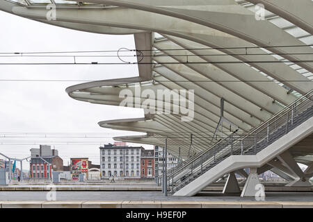 Liège, Belgique - Décembre 2014 : Toit détaillé de la gare Liège-guillemins, conçue par Santiago Calatrava. Banque D'Images