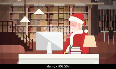 Santa Claus Using Laptop Sitting 24 Indoor Accueil Bonne Année Joyeux Noël Illustration de Vecteur