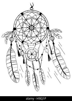 Dreamcatcher, plumes et perles. Native American Indian Dream Catcher, symbole traditionnel Banque D'Images