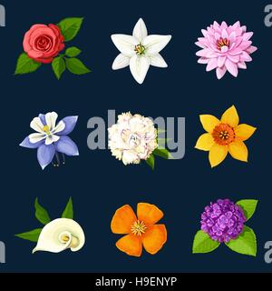 Jeu de fleurs colorées Illustration de Vecteur