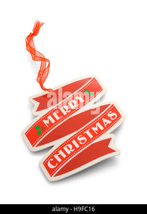 Chrismat tag cadeau rouge isolé sur fond blanc. Banque D'Images