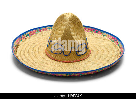 Sombrerro paille mexicain isolé sur fond blanc. Banque D'Images