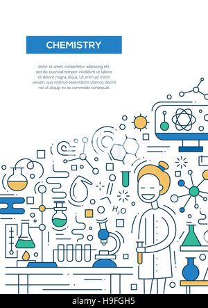 Chimie - brochure design ligne modèle d'affiche A4 Illustration de Vecteur