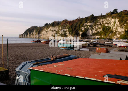 Bateaux de pêche sur la plage de Beer Devon West Country ROYAUME-UNI Banque D'Images