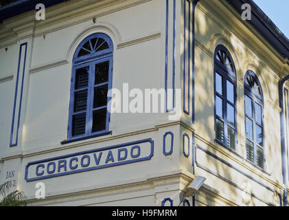 Brésil, Rio de Janeiro, Cosme Velho, vue détaillée de la construction de la gare de Corcovado. Banque D'Images