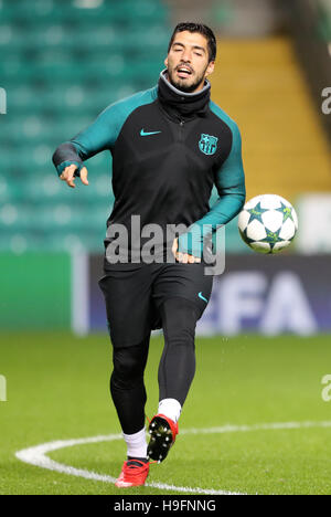 Luis Suarez de Barcelone pendant une session de formation à venir de la phase de groupes de la Ligue des Champions match au Celtic Park, Glasgow. Banque D'Images