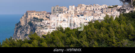 Peschici vue panoramique haute définition avec la mer (Pouilles, Italie) Banque D'Images