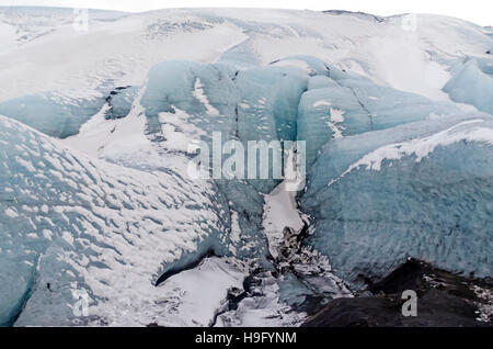 Détail du glacier Iceland Solheimajokull Blue Ice sur la visite de la côte sud Banque D'Images