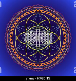 Mandala design coloré vecteur illustration de la géométrie sacrée semence de vie isolés yantra Metatron fond sombre Illustration de Vecteur