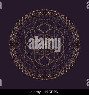 Or vector design monochrome mandala abstrait géométrie sacrée illustration semence de vie fond marron foncé isolés Illustration de Vecteur