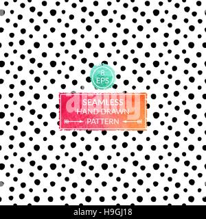 Monochrome vecteur hand drawn seamless pattern. Noir et blanc motif abstrait peint avec de l'encre. Mode de création textile pour motif de cercles Illustration de Vecteur