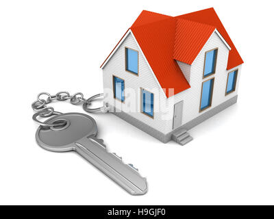 3d illustration de la clé et petite maison, sur fond blanc Banque D'Images