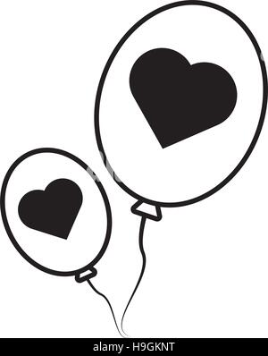 Ballons coeurs pictogramme noir love design Illustration de Vecteur