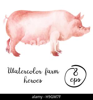 Farm animal vecteur aquarelle isolé sur fond blanc. Porc vecteur pour l'art, logos, bannières, emblème et d'autres Illustration de Vecteur